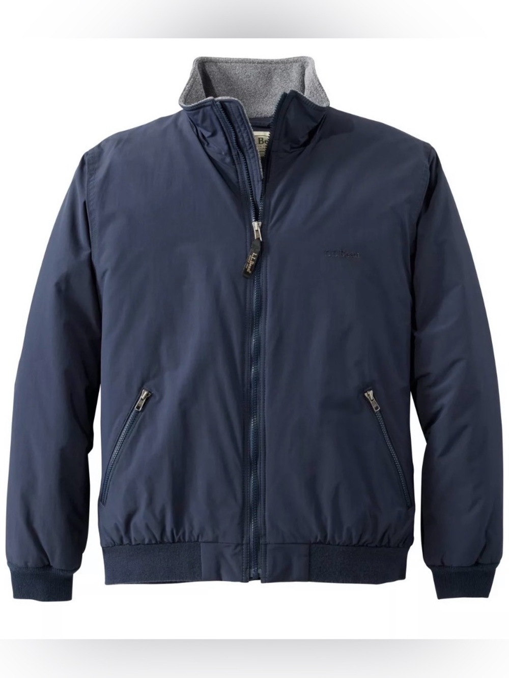 L.L.Bean Men's Warm-Up Jacket – Fleece-Lined Bomber | Navy/Gray | Men's M | NWT